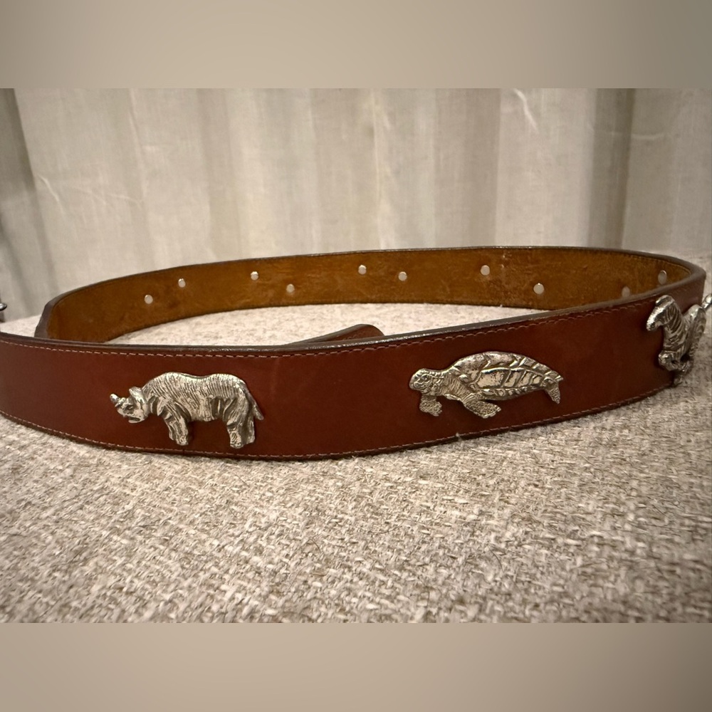 Vintage Honesty Leather Animal Concho Belt Brown Western Safari Size 36 - Picture 5 of 6